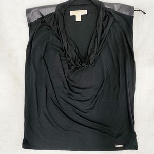 Michael Kors | Women's none Gray Fabric Black Faux Leather Top size M